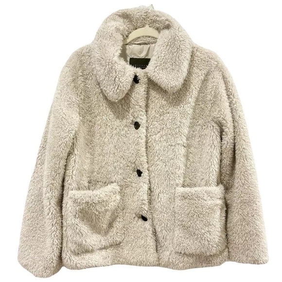 SANCTUARY Womens Beige Fur Button Up Coat Size M. - Picture 2 of 5